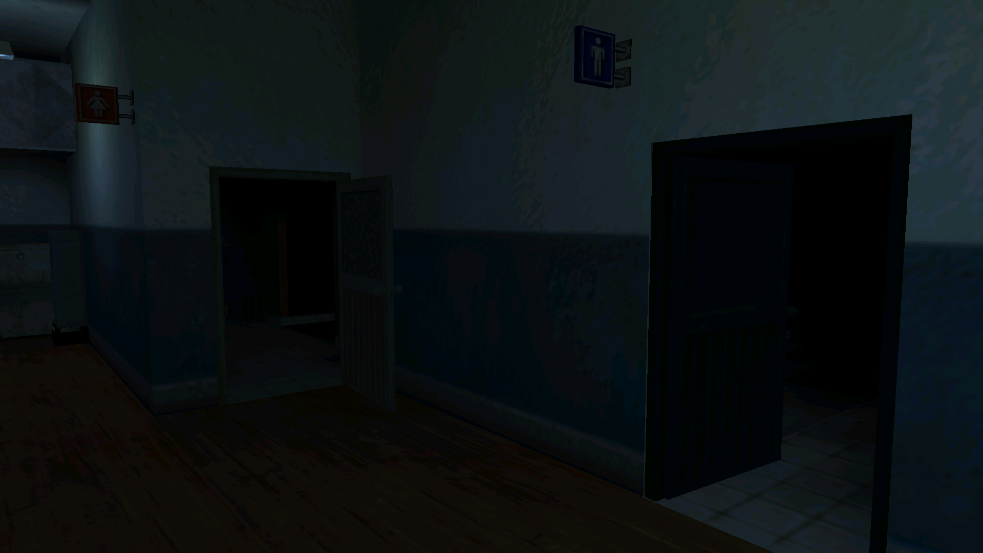screenshot of dark bathrooms